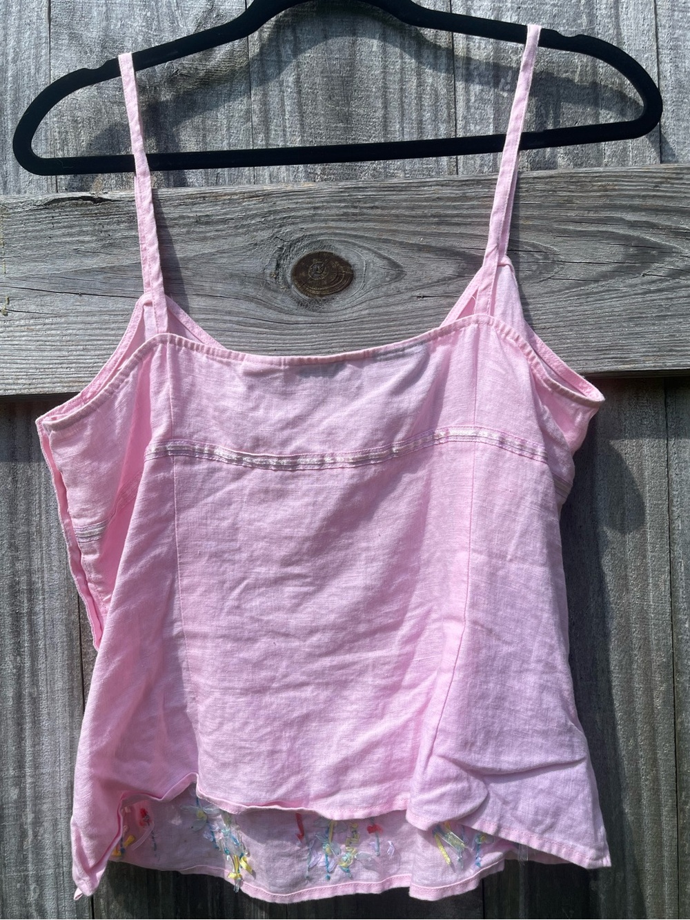 Light Pink Embroidered Irish Linen Cami Top by Richard Malcolm Sz L - Picture 8 of 10